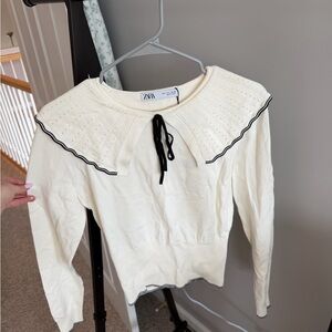 ZARA Cream Knit Sweater with Black Trim